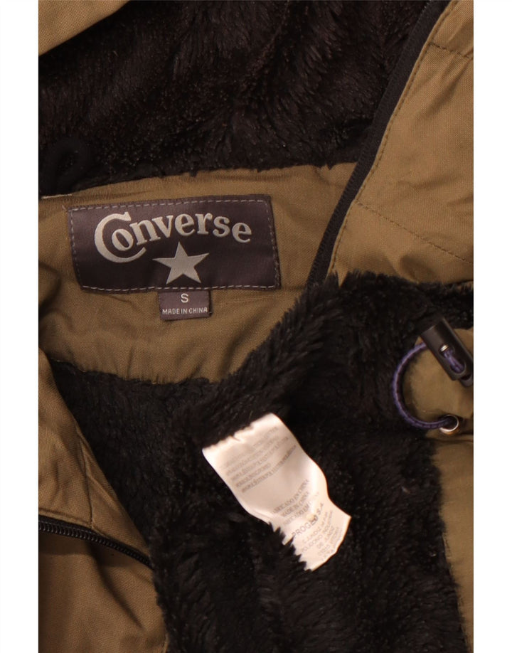 CONVERSE Mens Hooded Windbreaker Jacket UK 36 Small Khaki Cotton