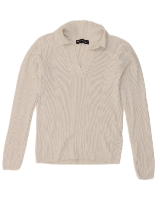 Marks & Spencer Womens Crop Long Sleeve Polo Shirt UK 8 Small White