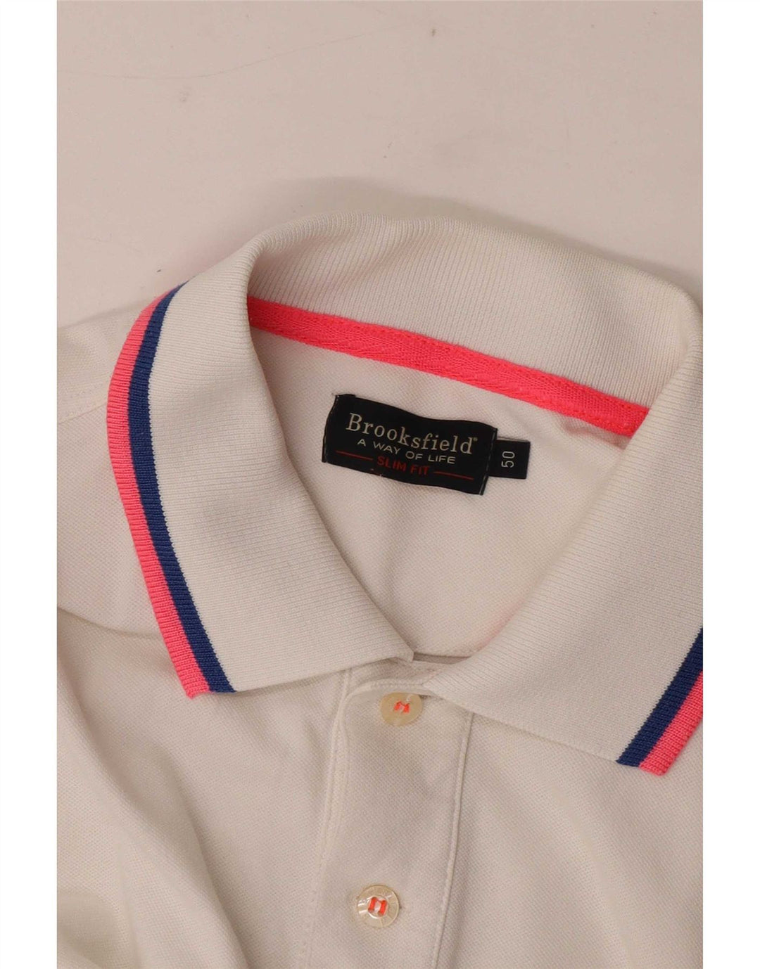 Brooksfield Mens Slim Fit Polo Shirt IT 50 Medium White Colourblock