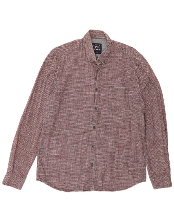 Lerros Mens Classic Fit Shirt Medium Burgundy Check Cotton