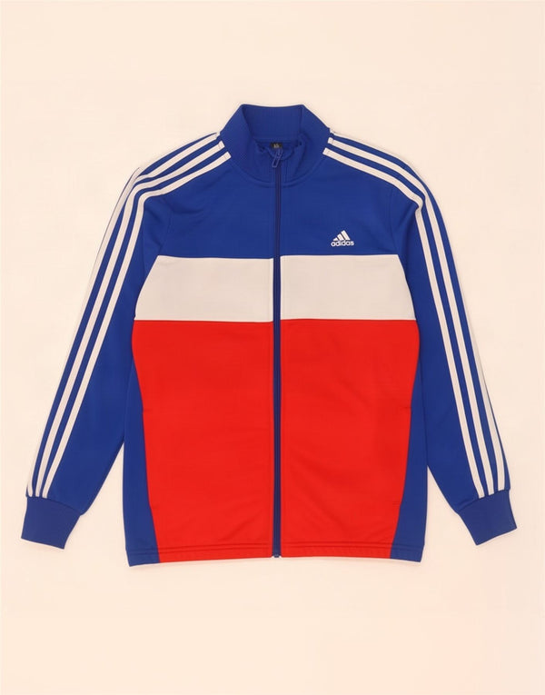 Adidas Boys Tracksuit Top Jacket 13-14 Years Blue Colourblock Polyester