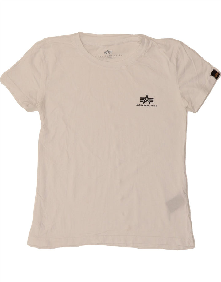 ALPHA INDUSTRIES Womens T-Shirt Top UK 10 Small White Cotton Vintage Alpha Industries and Second-Hand Alpha Industries from Messina Hembry 