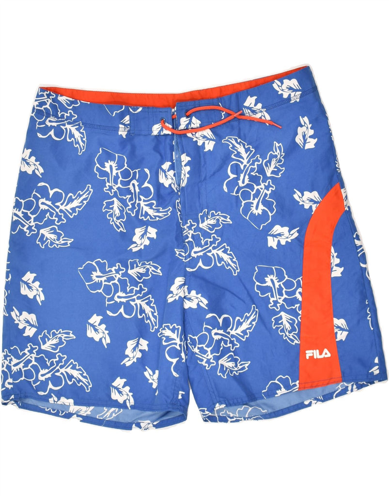 FILA Mens Swimming Shorts Large Blue Floral Polyester | Vintage Fila | Thrift | Second-Hand Fila | Used Clothing | Messina Hembry 