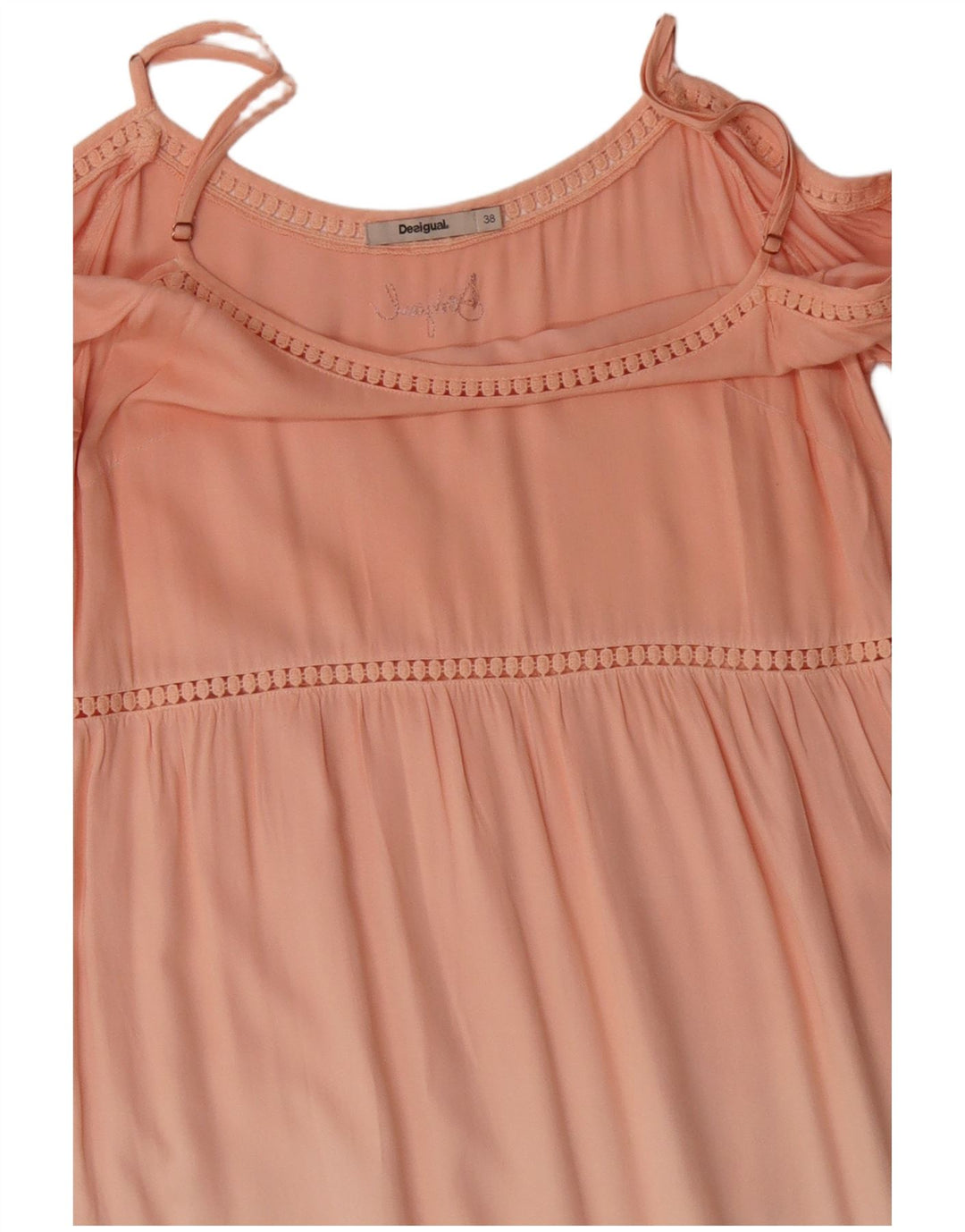 Desigual Womens 3/4 Sleeve Off Shoulder Dress EU 38 Medium Pink Floral