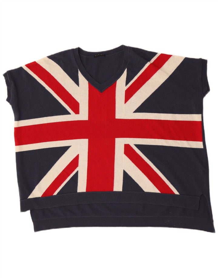Sisley Womens England Oversized Vest Tank Top One Size Blue Wool