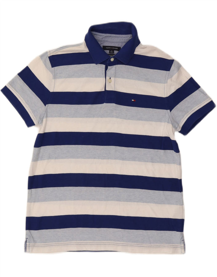 TOMMY HILFIGER Mens Polo Shirt Medium Blue Striped Cotton Vintage Tommy Hilfiger and Second-Hand Tommy Hilfiger from Messina Hembry 