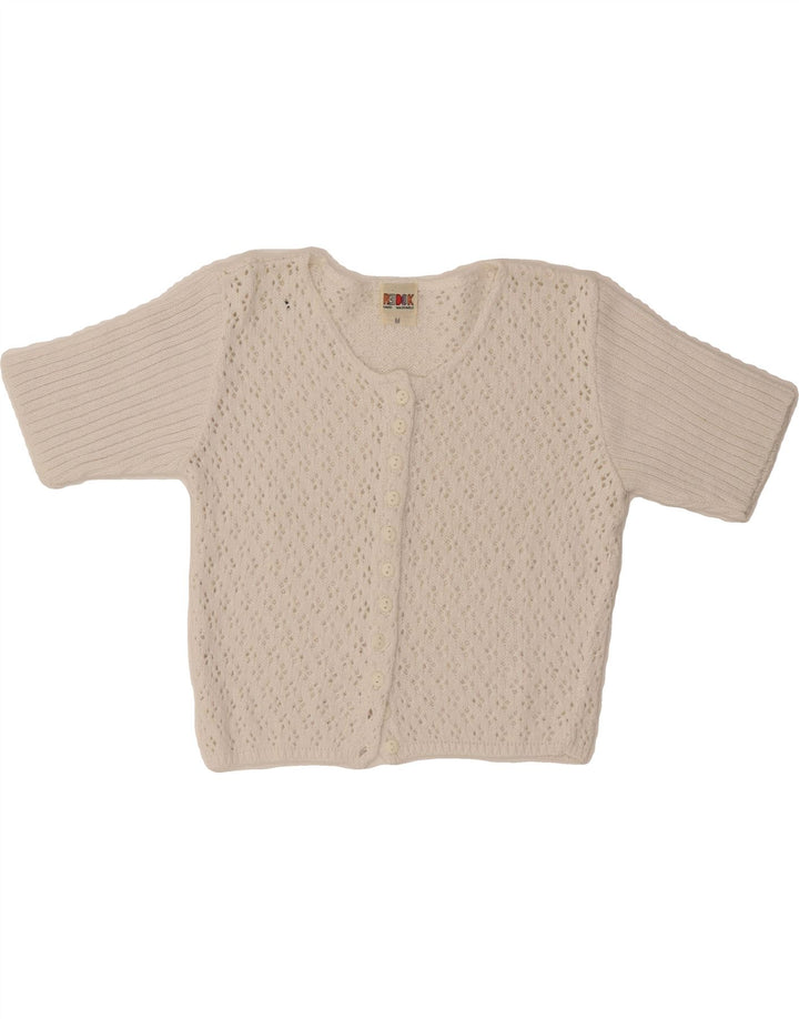 REDOK Womens Short Sleeve Crop Cardigan Top UK 12 Medium White Cotton Vintage Redok and Second-Hand Redok from Messina Hembry 