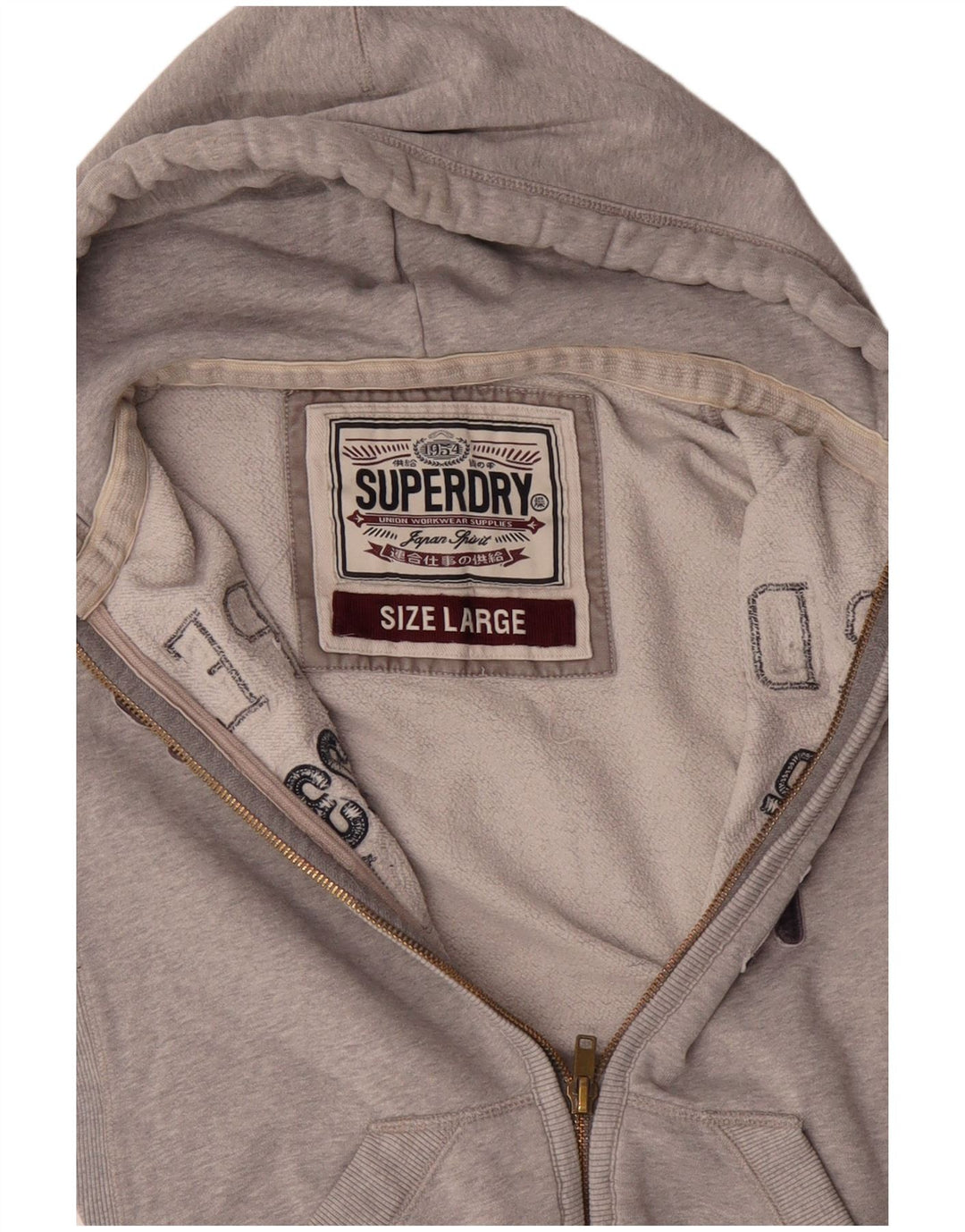 SUPERDRY Mens Graphic Zip Hoodie Sweater Large Grey Cotton