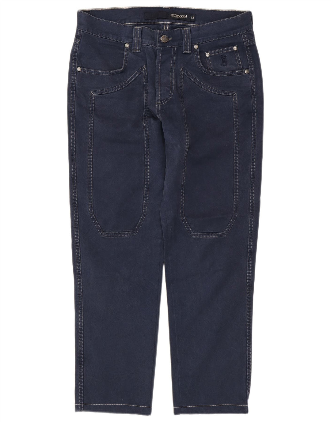 JECKERSON Mens Slim Casual Trousers W32 L26 Navy Blue Cotton