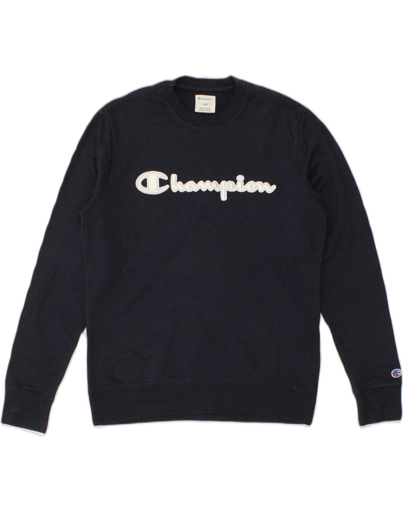 CHAMPION Mens Graphic Sweatshirt Jumper Medium Navy Blue Cotton | Vintage Champion | Thrift | Second-Hand Champion | Used Clothing | Messina Hembry 