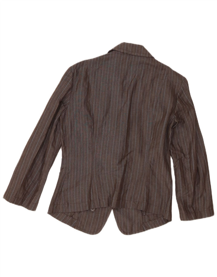 Benetton Womens 2 Button Blazer Jacket IT 44 Medium Grey Striped Viscose