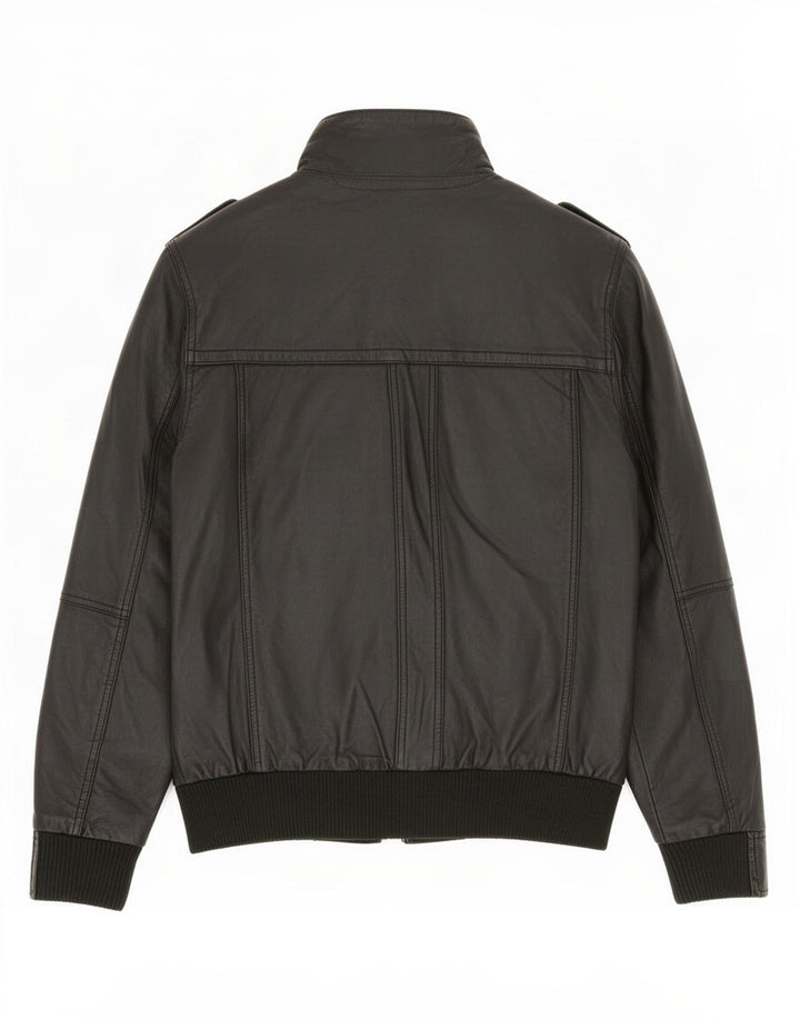 Bench Mens Military Leather Jacket UK 38 Medium Black
