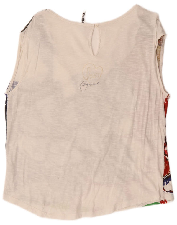 Desigual Womens Graphic Vest Top UK 18 XL White Floral Cotton