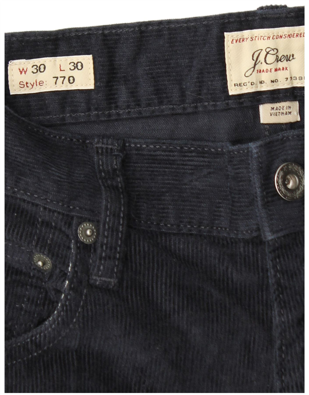 J. CREW Mens 770 Straight Corduroy Trousers  W30 L30 Navy Blue Cotton