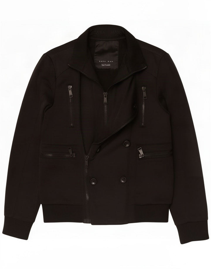 Zara Mens Bomber Jacket UK 40 Large Black Polyester