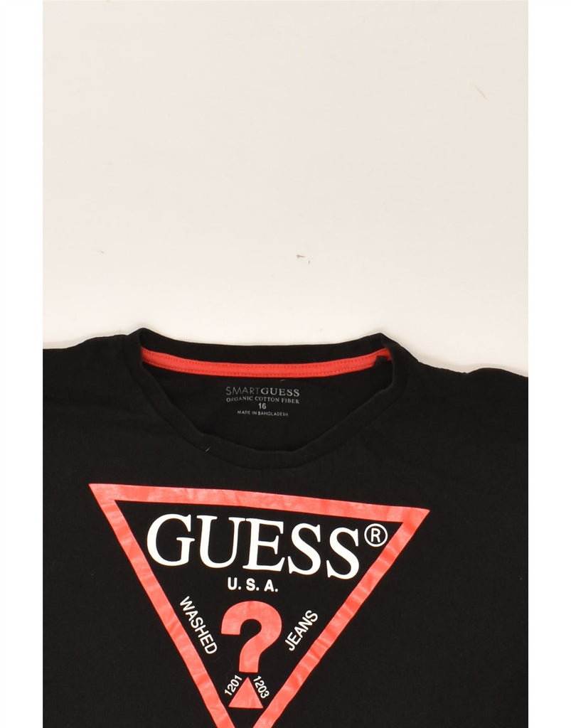 GUESS Boys Graphic T-Shirt Top 15-16 Years Black Cotton | Vintage Guess | Thrift | Second-Hand Guess | Used Clothing | Messina Hembry 