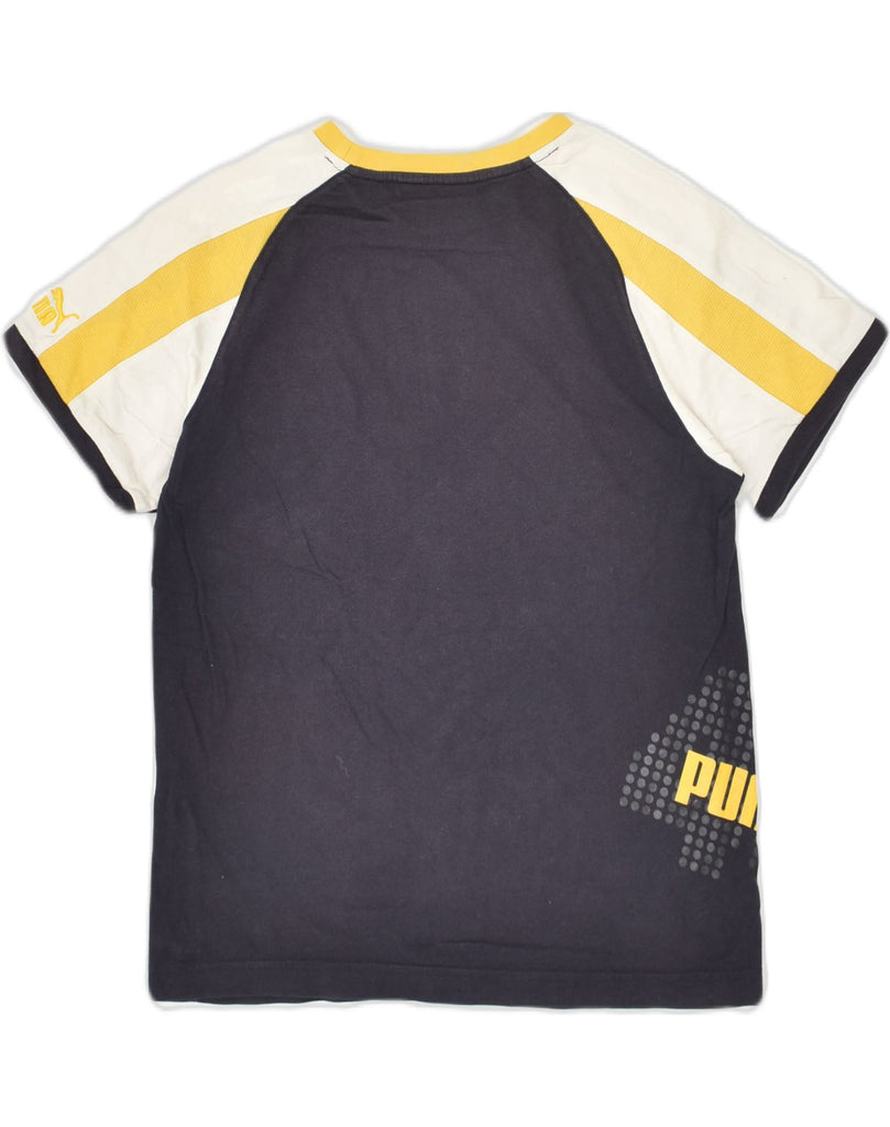 PUMA Boys Graphic T-Shirt Top 11-12 Years Navy Blue Colourblock Cotton | Vintage Puma | Thrift | Second-Hand Puma | Used Clothing | Messina Hembry 