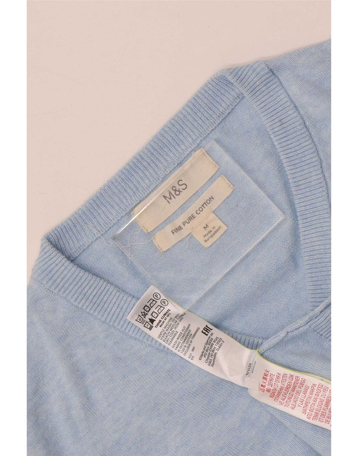 Marks & Spencer Mens V-Neck Jumper Sweater Medium Blue Cotton