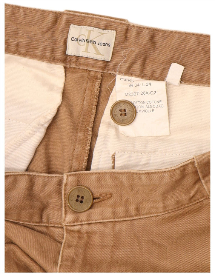 CALVIN KLEIN Mens Straight Cargo Trousers W34 L34 Beige Cotton