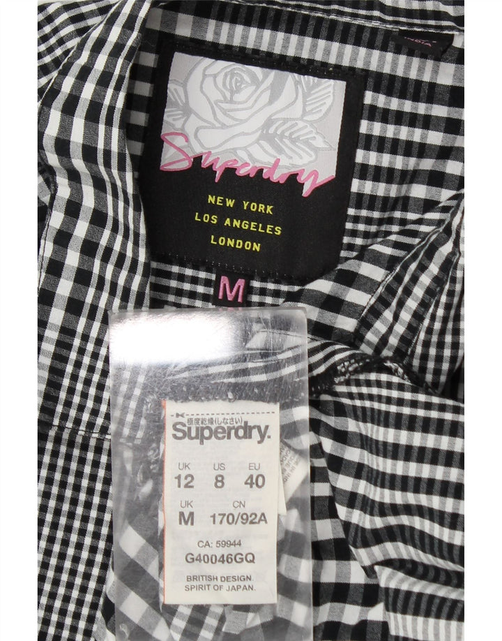 Superdry Womens Longline Graphic Shirt UK 12 Medium Black Check Cotton