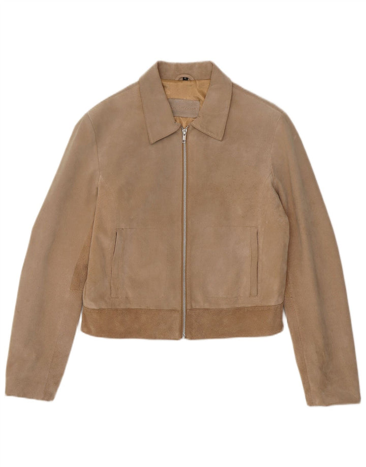 In Extenso Womens Crop Suede Jacket UK 18 XL Beige Leather