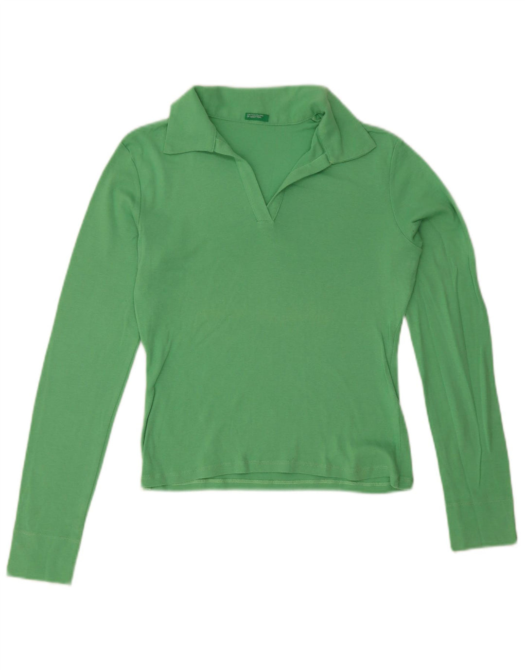 Benetton Womens Long Sleeve Polo Shirt UK 10 Small Green