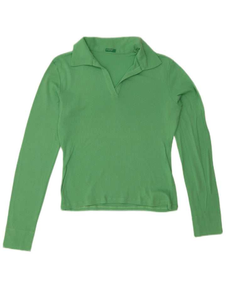 Benetton Womens Long Sleeve Polo Shirt UK 10 Small Green