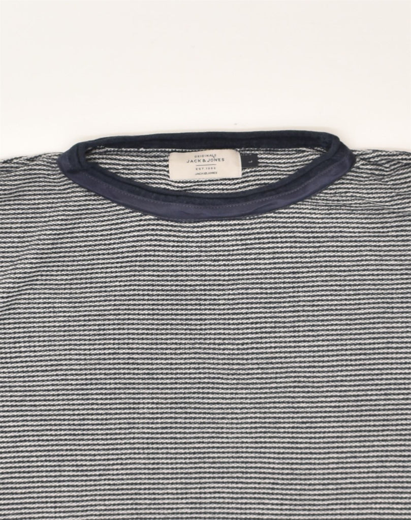 JACK & JONES Mens Crew Neck Jumper Sweater Large Navy Blue Striped Cotton | Vintage Jack & Jones | Thrift | Second-Hand Jack & Jones | Used Clothing | Messina Hembry 