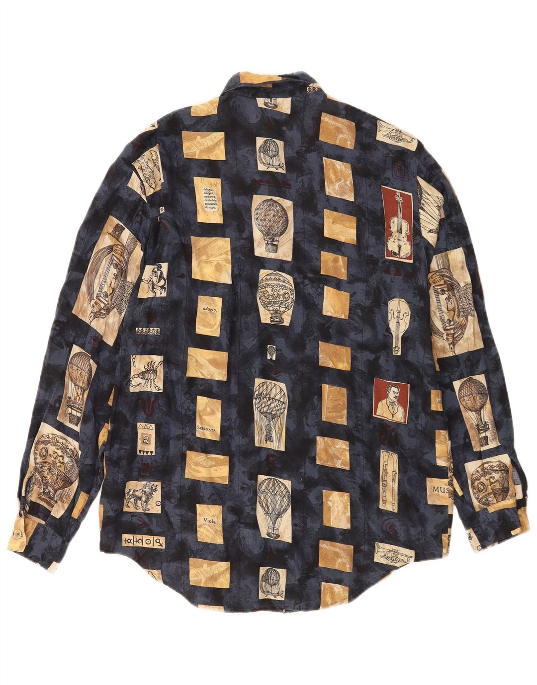 Vintage Womens Shirt EU 38 Medium Navy Blue Patchwork Viscose