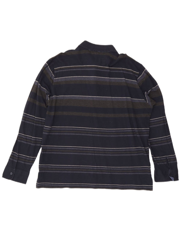 Paul & Shark Mens Long Sleeve Rugby Polo Shirt Large Navy Blue Striped