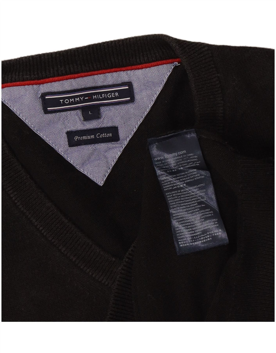 Tommy Hilfiger Mens V-Neck Jumper Sweater Large Black Cotton