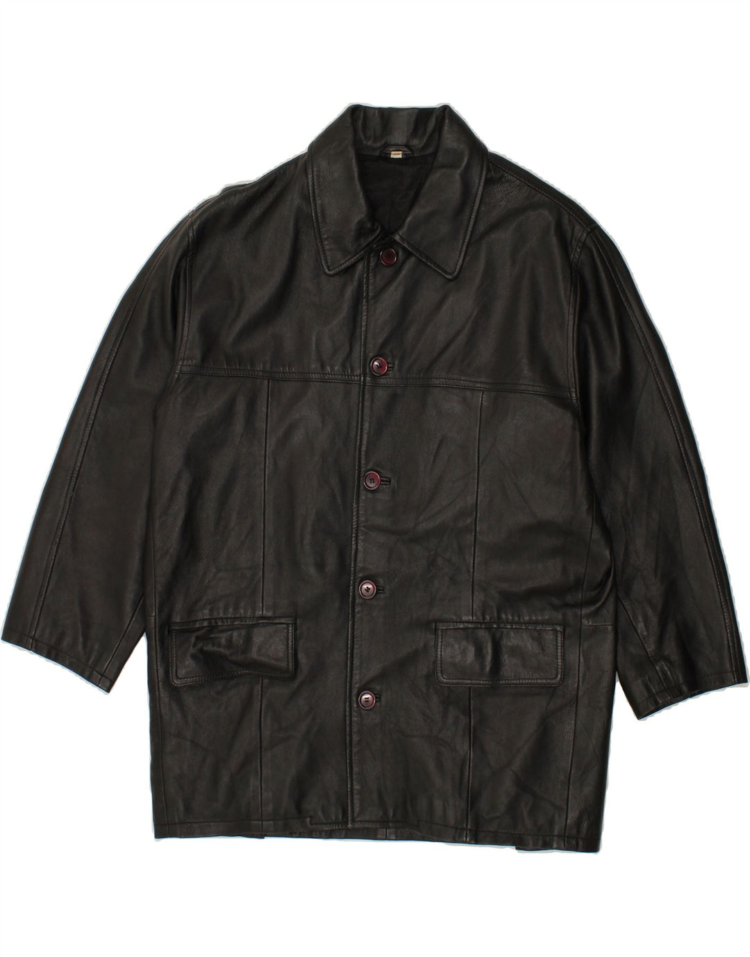 VINTAGE Mens Loose Fit Leather Coat IT 48 Medium Black Leather
