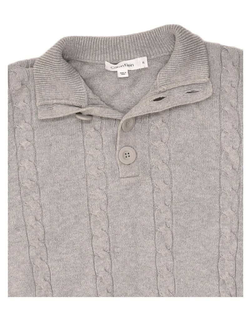 CALVIN KLEIN Mens Button Neck Jumper Sweater XL Grey Cotton | Vintage Calvin Klein | Thrift | Second-Hand Calvin Klein | Used Clothing | Messina Hembry 