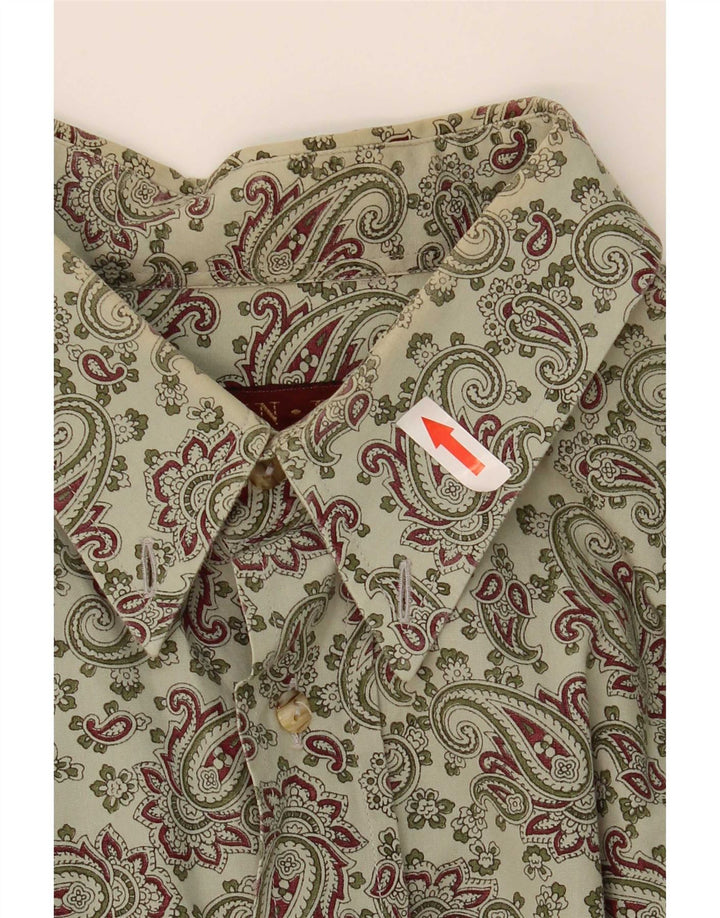 Vintage Mens Shirt XL Green Paisley Cotton