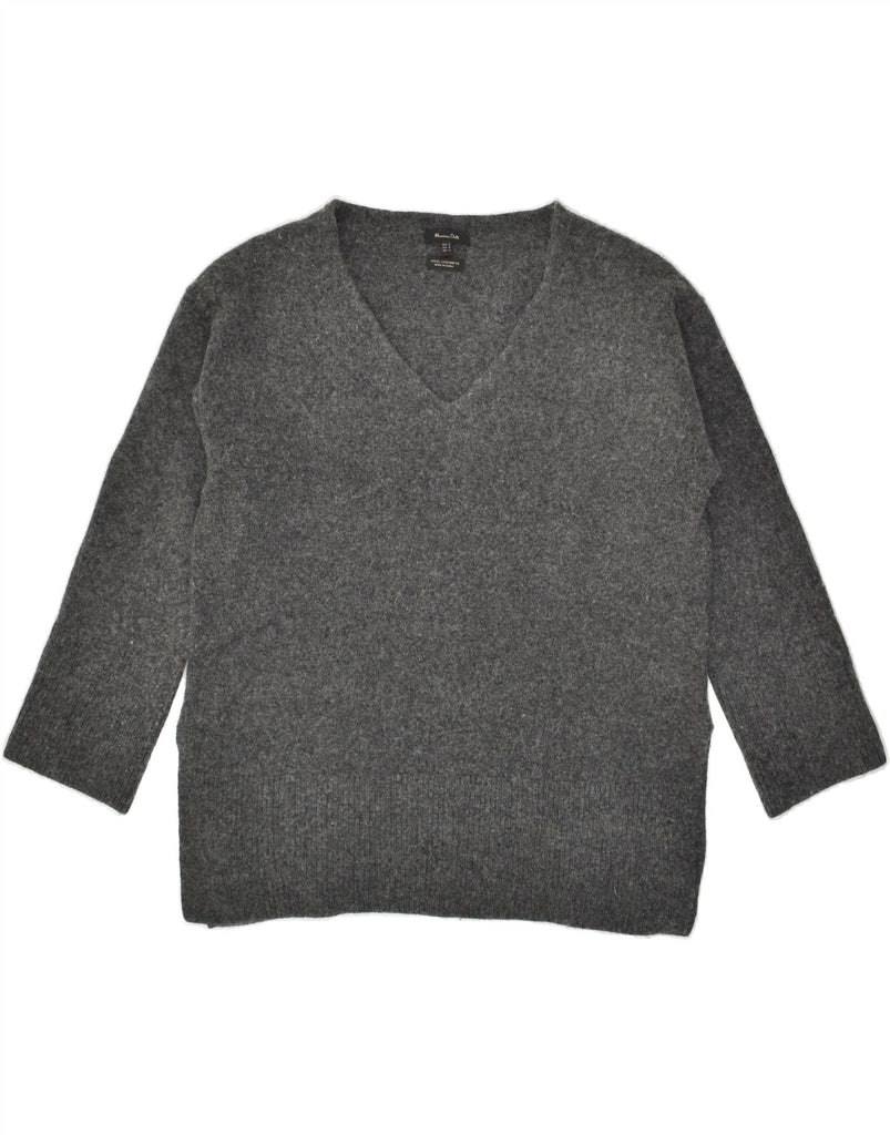 MASSIMO DUTTI Womens V-Neck Jumper Sweater UK 14 Medium Grey Wool | Vintage Massimo Dutti | Thrift | Second-Hand Massimo Dutti | Used Clothing | Messina Hembry 