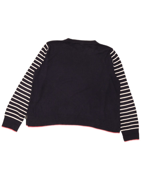 Oasis Womens Graphic Crew Neck Jumper Sweater UK 16 Large Navy Blue Striped