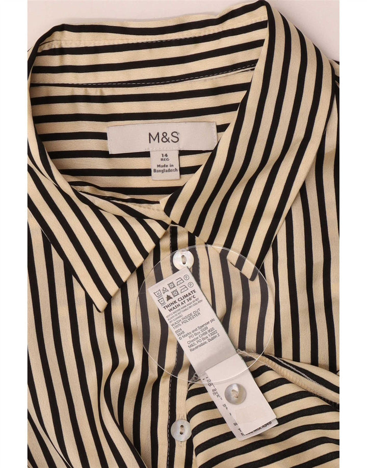 Marks & Spencer Womens Shirt UK 14 Large Beige Pinstripe Polyester