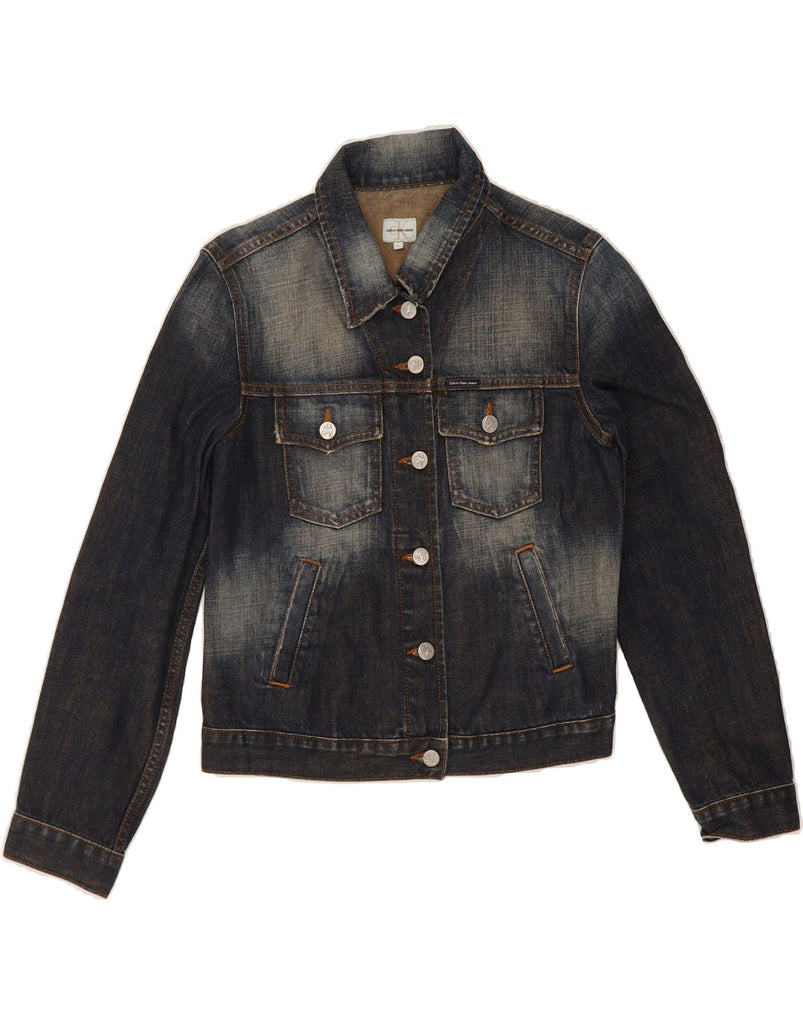 CALVIN KLEIN Womens Crop Denim Jacket UK 12 Medium Blue Cotton Vintage Calvin Klein and Second-Hand Calvin Klein from Messina Hembry 