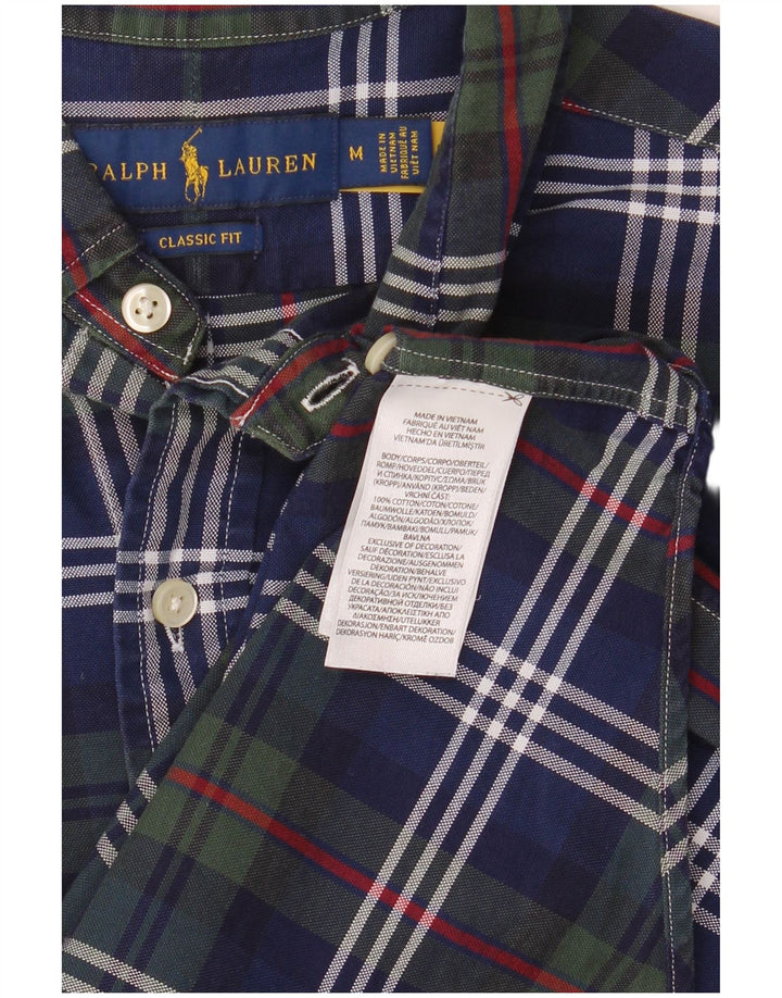 RALPH LAUREN Mens Classic Fit Shirt Medium Navy Blue Plaid Cotton