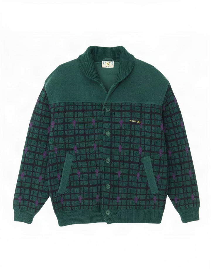 Navigare Mens Knit Bomber Jacket UK 38 Medium Green Check Wool