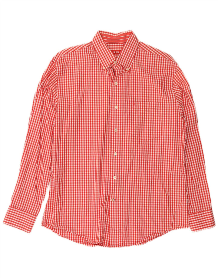 IZOD Mens Shirt Medium Red Gingham Cotton