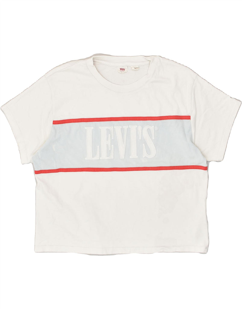 LEVI'S Womens Oversized Graphic T-Shirt Top UK 14 Medium White Colourblock | Vintage Levi's | Thrift | Second-Hand Levi's | Used Clothing | Messina Hembry 