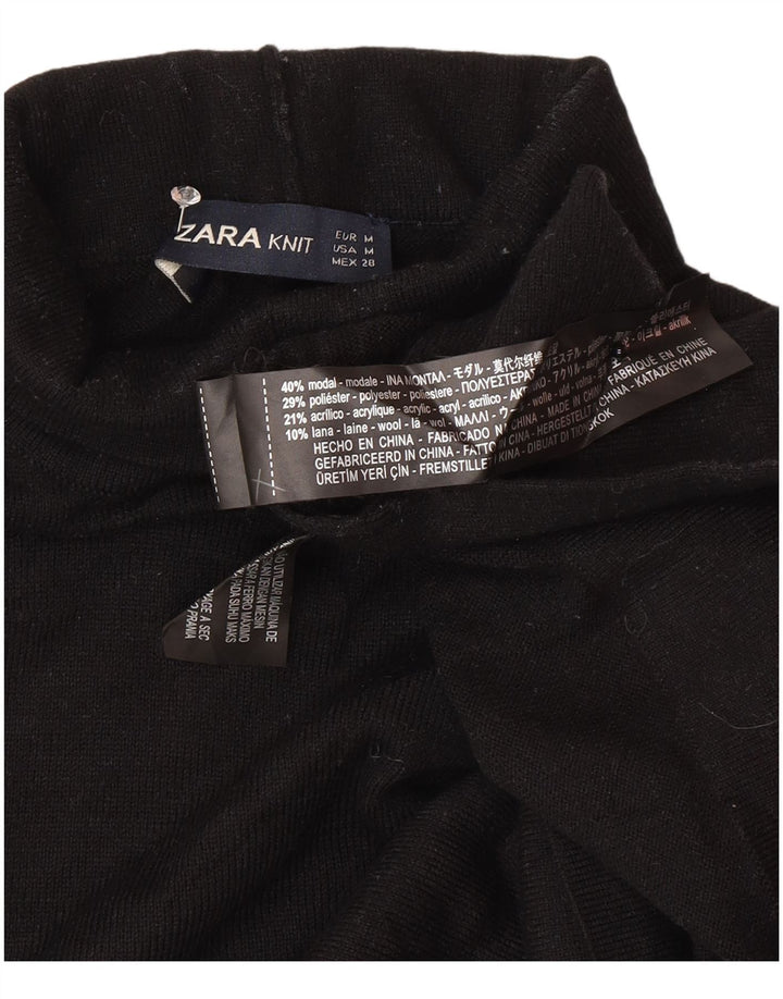 Zara Womens Roll Neck Jumper Sweater UK 14 Medium Black Modal