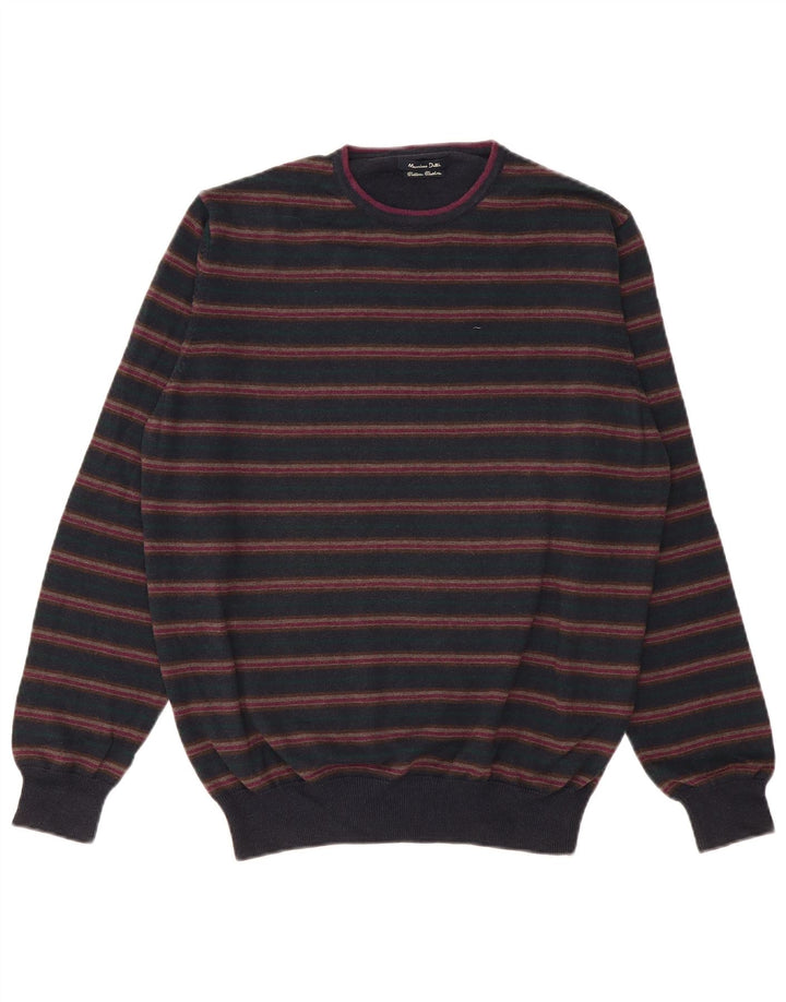Massimo Dutti Mens Crew Neck Jumper Sweater EU 38 Medium Navy Blue Striped