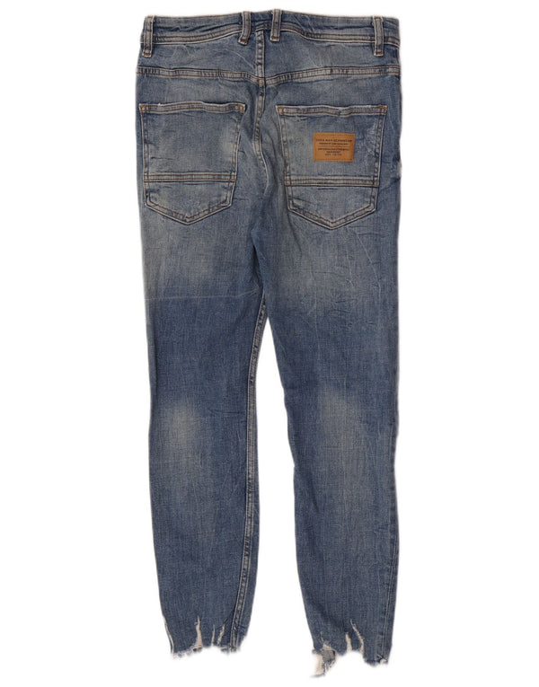 Zara Mens Distressed Cropped Skinny Jeans EU 38 Small W30 L24 Blue Cotton