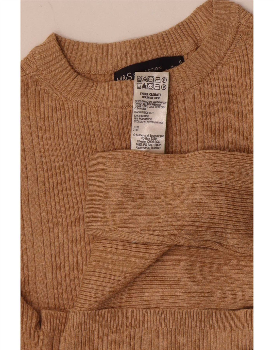 Marks & Spencer Womens Top Long Sleeve UK 8 Small Beige Viscose