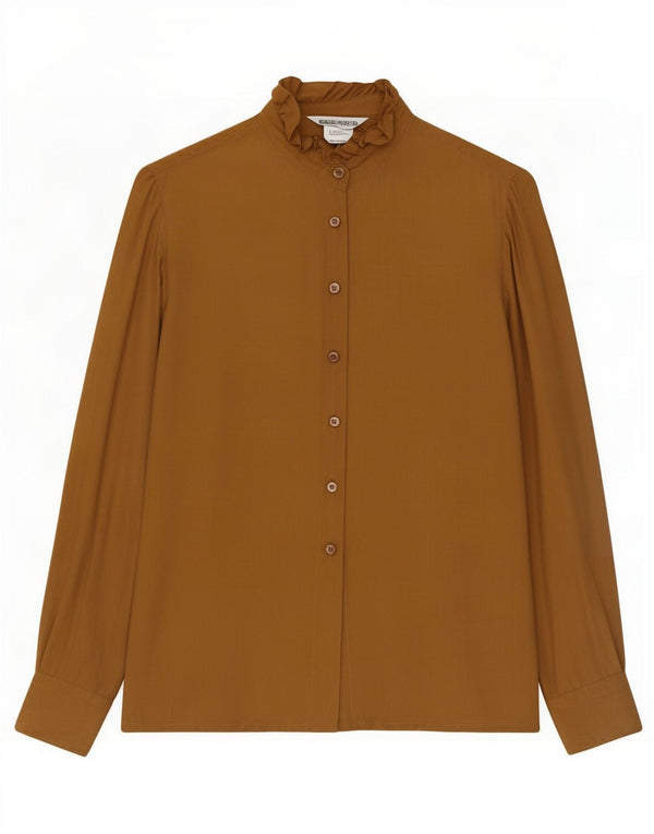 Pancaldi & B Womens Long Sleeve Shirt Blouse UK 12 Medium Brown Silk