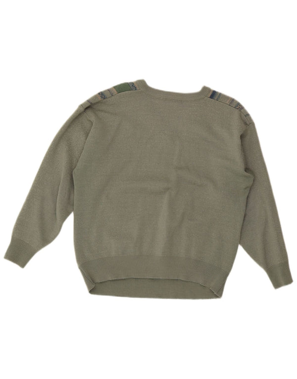 Gabicci Womens V-Neck Jumper Sweater UK 16 Large Green Striped Wool