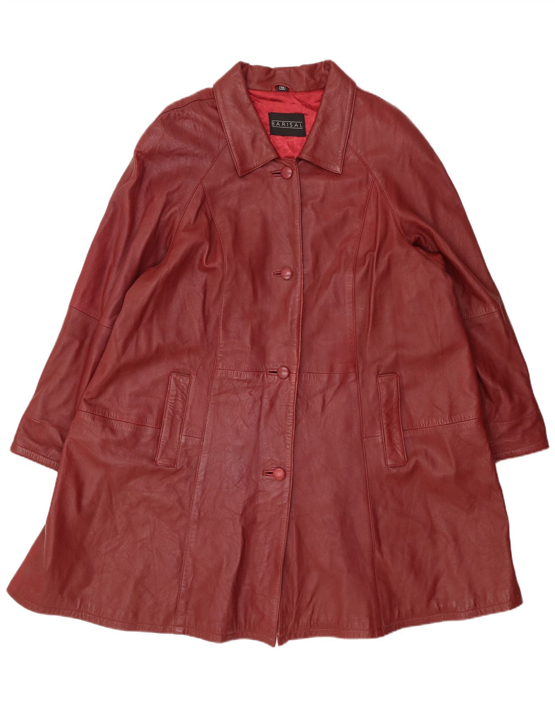 Barisal Womens Oversized Leather Coat EU 48 2XL Maroon Leather