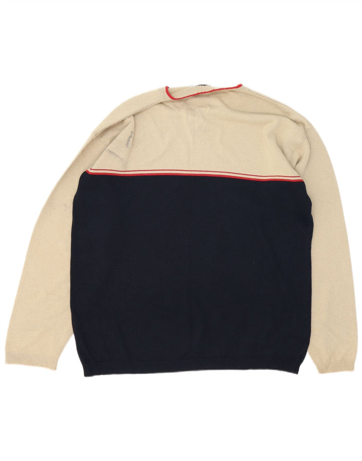 Vintage Mens Jumper Sweater Large Beige Colourblock Polyacrylic